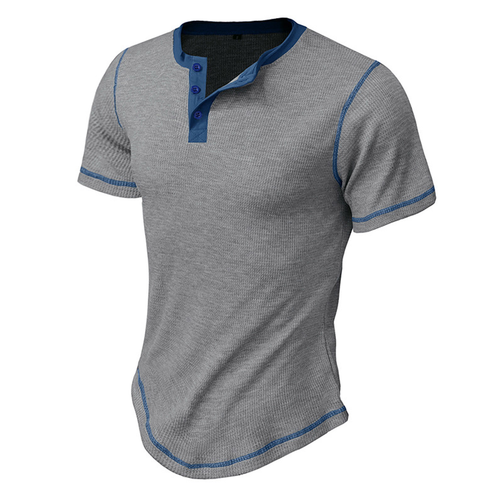 thumbnail image 4 of Camiseta de hombre con botones y cuello abierto en bloques de color - Manga corta, holgada y cómoda, informal/de negocios, poliéster, adecuada para primavera/otoño., 4 of 8